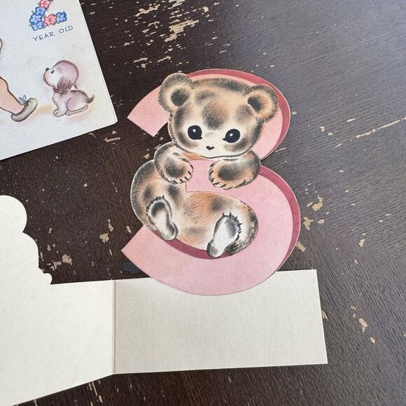 Vintage Birthday Cards Lot Of 8 1940s For 1, 2 & 3 Year Old Elephant Bunny Teddy - Picture 8 of 12